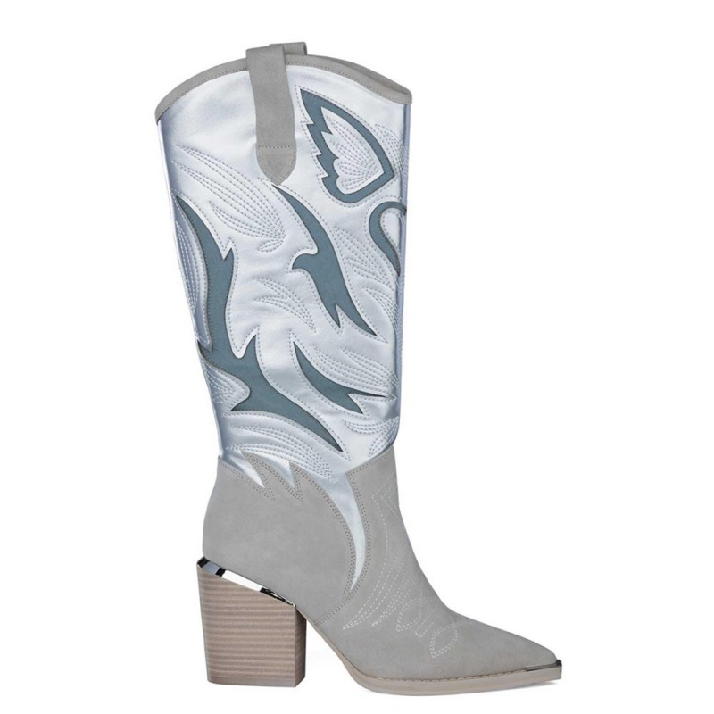 Bottes à Talons Alma En Pena Bicolour Embroidered Boot Bleu Marine Femme | WME-52761942